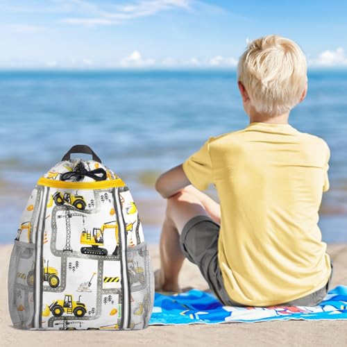 WAWSAM Kids Gym Drawstring Backpack String Bag, Truck Sports Gym Bag for Kids Boys Waterproof Swimming Beach String Cinch Backpack with Two Water Bottle Pocket - color: Truck