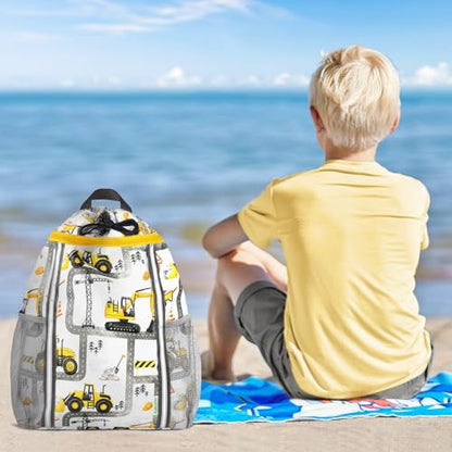 WAWSAM Kids Gym Drawstring Backpack String Bag, Truck Sports Gym Bag for Kids Boys Waterproof Swimming Beach String Cinch Backpack with Two Water Bottle Pocket - color: Truck