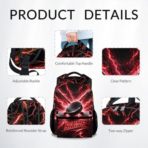 Custom Boys Backpack, Personalized Kids Hockey School Bag with Name - 17" Cool Ice Hockey Bookbag for Elementary Middle Students - color: Red