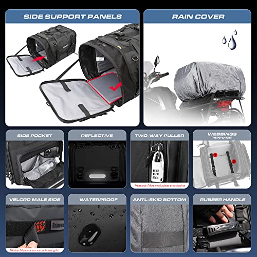 Rhinowalk Motorcycle Tail Bag, Expandable Motorcycle Travel Luggage Bags 60L, Waterproof All-Weather Trunk Rack Bag with Sissy Bar Straps & Helmet Rain Cover-Black - color: Black 40-60L