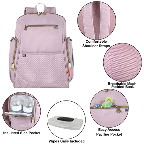 Fisher-Price Fastfinder Gemma Diaper Bag Backpack with Portable Changing Pad, Wipes Dispenser (Pink)