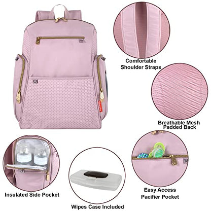 Fisher-Price Fastfinder Gemma Diaper Bag Backpack with Portable Changing Pad, Wipes Dispenser (Pink)
