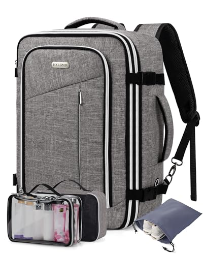 Travel Carry On 17.5" Laptop Expandable Backpack for Men Women, Personal Item Bag Waterproof Airline Approved with USB Charging Hole 3 Packing Cubes, Large Weekender Daypack Business Luggage Suitcase - color: Grey, size: Expandable