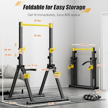 SogesPower Power Tower Pull Up Bar Station, Foldable Pull Up Dip Station Free Standing for Home Gym,Adjustable Pull Up Bar Stand Dip Bar Strength Training Workout Equipment,Triangular Design - color: Yellow