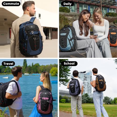 Swissdigital Design Travel Backpack for Men with USB Charging Port SD803-16 - color: Haze Blue/Black