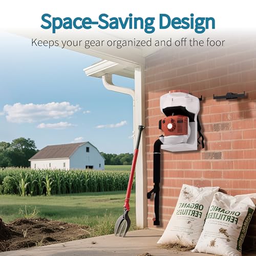 Backpack Blower Rack , Heavy Duty Steel Wall Mount for Secure Leaf Blower Storage , Garage Wall Organizer Holds Backpack Sprayer, Garden Tool Storage