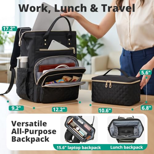 AIJIEKE Lunch Backpack for Women, 15.6 Laptop Backpack, Lunch Box, Pink - color: Pink
