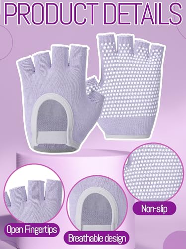 Fourluoo 4 Pairs Pilates Gloves with Grips for Women Non Slip Cotton Fingerless Silicone Yoga Gloves for Gym Exercise Workout Weight Training Mitten Fits Women Men - color: Black, Pink, Gray, Purple