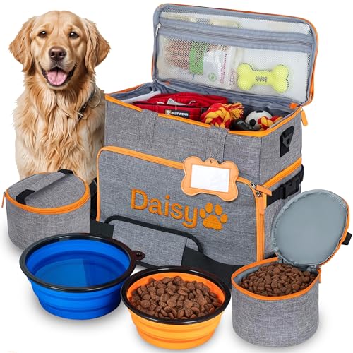 Customized Dog Travel Bag - You Name It and We Make It, Your Own Personalized Pet Travel Bag, Make It Special for You and Your Pet. (Light Grey) - color: Personalized Grey Dog Bag