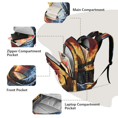 Bolaz Basketball Water and Fire Travel Backpack 14 Inch Laptop Computer Bag Sturdy School Bag College Bookbag