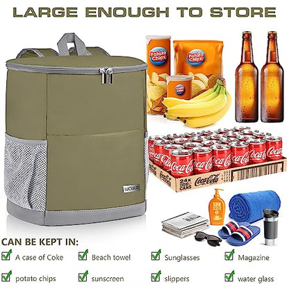 Insulated Cooler Backpack Outdoor - Leak Proof Backpack Cooler 30 Cans, Waterproof Lightweight Cooler Bag for 12h Hot/Cold Retention - Soft Cooler for Travel, Camping, Beach, Lunch - color: Olive-Green