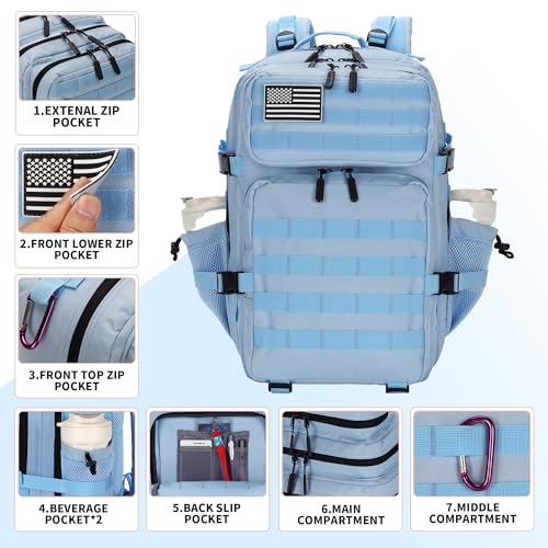 Military 45L Tactical Assault Backpack 3 day assault pack with Molle Waterproof backpack Rucksack for Tactical Backpacks - color: Skyblue