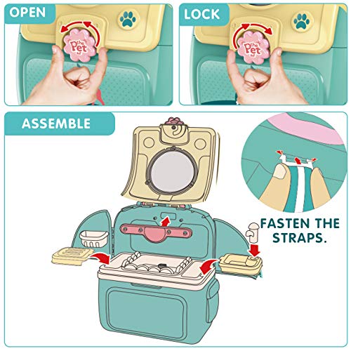 Pet Cat Carrier Backpack Toy, MAGIC4U 23PCS Pet Care Playset,Vet Clinic and Doctor Kit for Kids, Pet Veterinarian Medical Role Play Set for Boys and Girls Ages 3-6 - style: Green