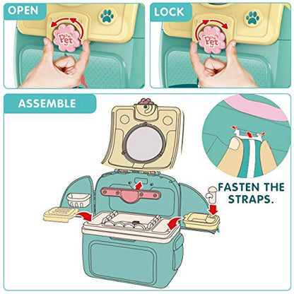 Pet Cat Carrier Backpack Toy, MAGIC4U 23PCS Pet Care Playset,Vet Clinic and Doctor Kit for Kids, Pet Veterinarian Medical Role Play Set for Boys and Girls Ages 3-6 - style: Green