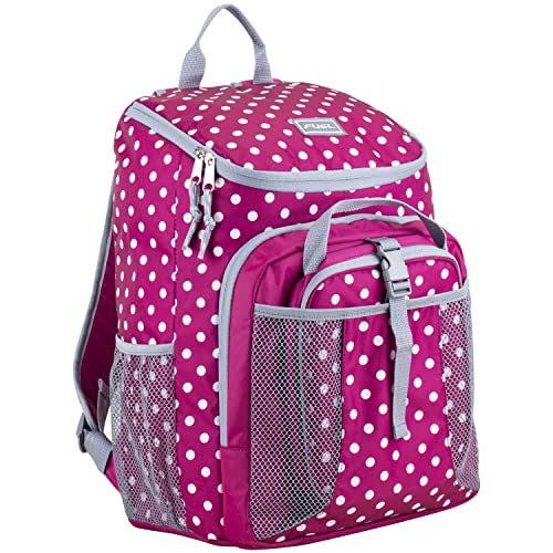 FUEL Lunch Backpack Set Water Resistant Bookbag Bag Soft Reusable Insulated Cooler Lunch Box Thermal Travel Office Lunch Bag, Pink Polka Dots - color: Pink Polka Dots