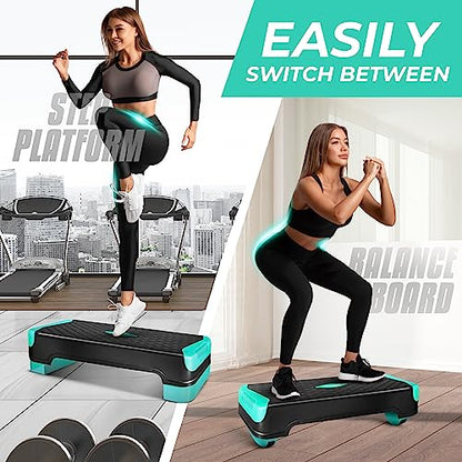 Yes4All 2-in-1 Adjustable Aerobic Step Platform Fitness Exercise Stepper with Rocker Balance Board Legs for Home Workout, Step Exercise & Balance Training - color: A. Neo Green