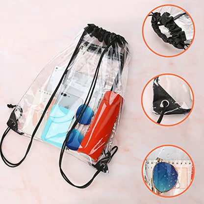 NATURAL STYLE 2 PACK Clear Drawstring Bag Stadium Approved, See Through PVC Drawstring bags, Transparent Backpack with Inner Zipper Pocket
