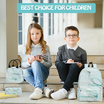 Marble 3PCS Backpack for Boys Girls, Kids Back to School Backpack Set with Lunch Box Pencil Case, 17 Inch Lightweight Bookpack 3 in 1 Set for Teens Elementary Middle High School Students - color: Marble3