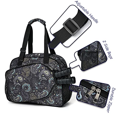 Boulder Bee Pickleball Bags, Premium Pickleball Tote Bag for Girls, Women’s Hand/Shoulder Gym Bag w Water Bottle Holder, with Pickleball Racquet/Paddle Holder - color: Brown cashew flower