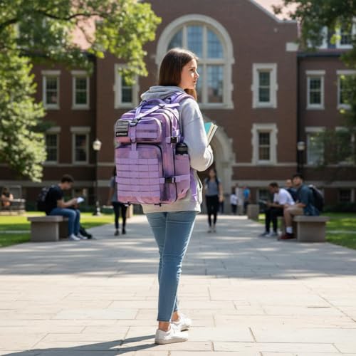 45L Military Tactical Backpack for Men & Women Bug Out Bag Assault pack Molle Daypack Hiking Trekking Rucksack (2.0 side pockets (cloud purple)) - color: 2.0 Side Pockets (Cloud Purple)