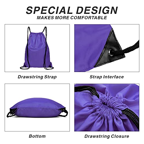 Drawstring Backpack Sports Water Resistant String Bag Sport Gym Sackpack for Women Men Large with Zipper, Purple - color: Purple