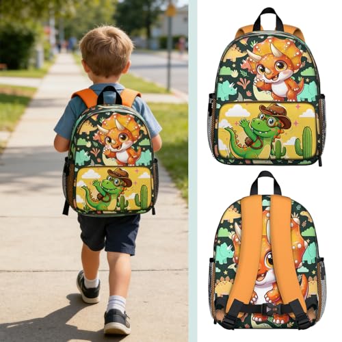 Toddler Backpack for Kids 4-6 – Cute Dinosaur Greeting Kids Backpack, Adorable Preschool Kindergarten Daycare Bag with Padded Straps & Chest Clip, Small Backpack for Kids Travel & Gift - color: Cute Dinosaur