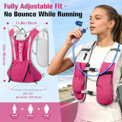 Zacro Running Hydration Vest Backpack, Running Vest with 2L Water Bladder for Men Women, Lightweight Water Backpack for Running, Hiking, Climbing, Camping, Cycling - color: Rose Pink