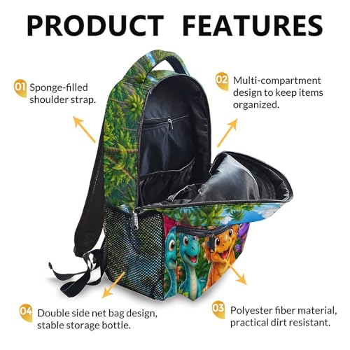 Dinosaur Backpack for Kids Toddlers Personalized Bookbag for Boys Girls School Travel Picnic, Cute Fun Schoolbag for Kindergarten Preschool Elementary - color: Purple