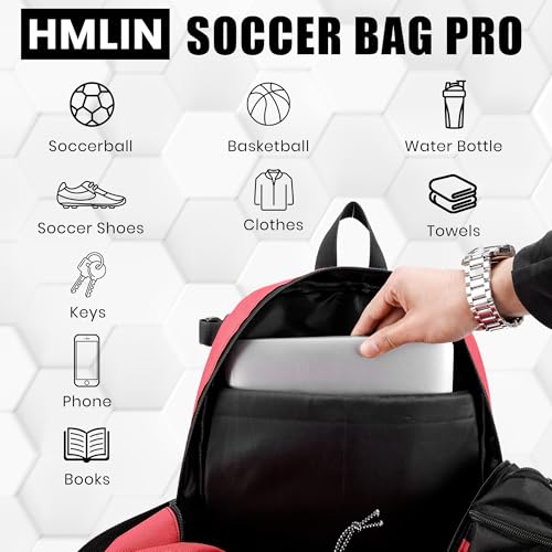 Soccer Backpack with Ball Holder,Youth soccer Bag for Basketball,Volleyball-Includes Separate Shoe Compartment&and Insulation (Red) - color: Red