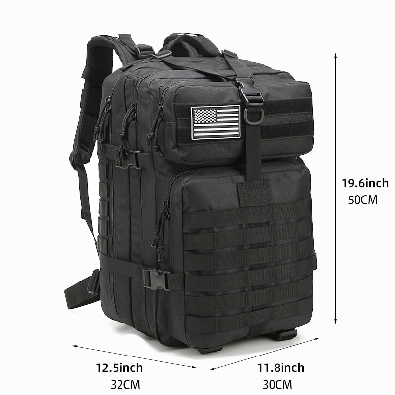 Tactical Backpack for Men, 45L Military Gym Backpacks, Large 3-Day Assault Pack Bug Out Bag MOLLE Daypack for Rucking Fishing Camping(Black) - color: Black-ca