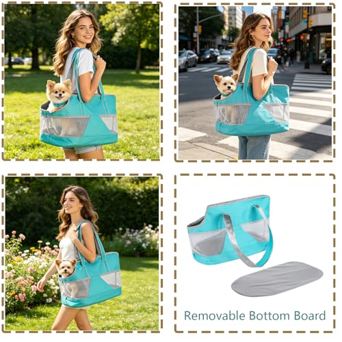 Pet Dog Purse Carrier Breathable Mesh Pets Puppy Cat Travel Outing Tote Bag Portable Cat Sling Carrier Transporter Tote Handbag Lightweight Dog Carrier Shoulder Bag with Thicken Bags Base - color: light blue