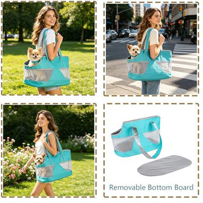 Pet Dog Purse Carrier Breathable Mesh Pets Puppy Cat Travel Outing Tote Bag Portable Cat Sling Carrier Transporter Tote Handbag Lightweight Dog Carrier Shoulder Bag with Thicken Bags Base - color: light blue