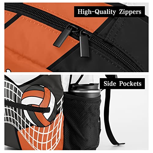 Custom Volleyball Black Orange White Waterproof Backpack Bookbag with Name for Birthday Holiday Gift - color: Backpack 16
