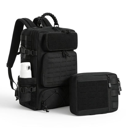 35L Tactical Backpack with Shoe Compartment & Molle Admin Pouch Combo – 1000D Water Resistant Military Backpack for Laptop 15.6” + Laser Cut EDC Tool Organizer Bag – Outdoor Hiking Gym Assault