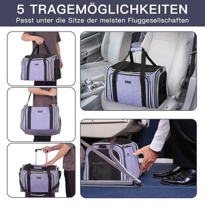 BAGLHER Cat Carrier Bag,Airline Approved Pet Carrier Soft Side Pet Travel 5 Sides Open Doors 3 Sides Expandable Foldable Dog Carrier with Fleece Pad - color: Purple, size: 17.5"L x 12.0"W x 11.5"H