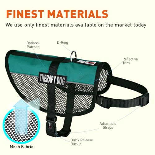 Dogline MaxAire Vest Therapy Dog Removable Patch Adjustable Harness Reflective for Puppies Small Medium and Large Dogs 13 by 16 Inch Girth Teal - color: Teal, size: Girth 13 by 16"