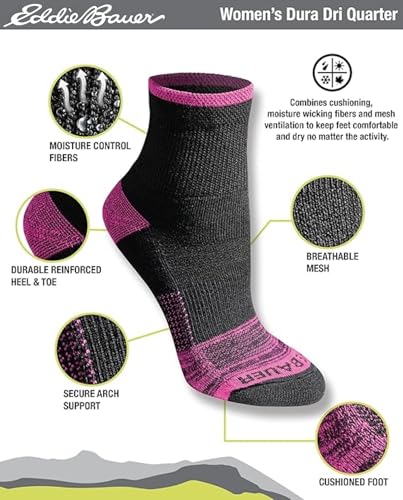 Eddie Bauer Women's Dura Dri Moisture Control 6-pair Quarter Socks - color: Black Assorted (6 Pairs)