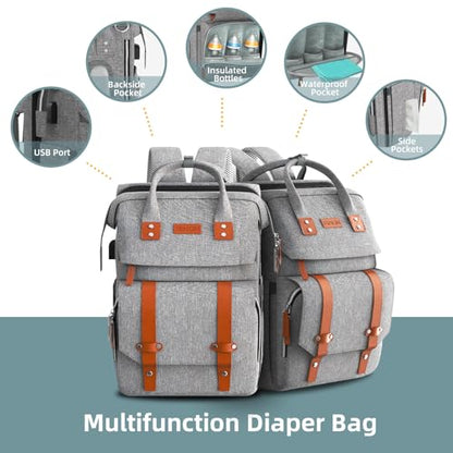 ISMGN Diaper Bag Backpack with Changing Station, Large Diaper Bag, Baby Bag, Multifunctional Diaper Bag, Gray - color: Upgrade Dark Grey