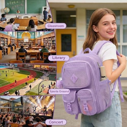 Mesh Backpack for Girls Boys, Heavy Duty Semi-Transparent Mesh Bookbag Womens Mens Mesh Backpacks for School, Sports, Beach, Swimming, Travel Purple - color: Purple