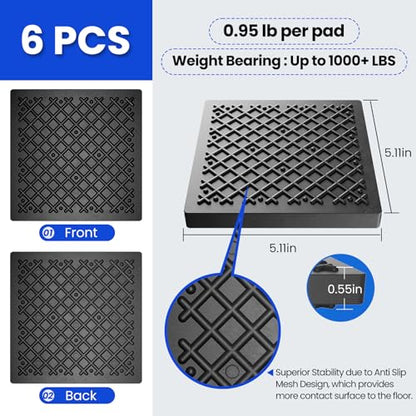Exercise Equipment Mat 5.11x5.11x0.55in 6pcs, Heavy Duty Thick Steel Embedded Rubber Mat, Anti Slip/Noise Reduction/Vibration Resistance, Treadmills Equipment Pads, Used for Carpets, Wooden Floors - size: 5.11''x5.11''-6pcs