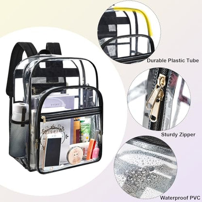 gdbis Clear Backpack Heavy Duty, 17 inch Large PVC Transparent Bag with Reinforced Strap Stitches and Laptop Sleeve See Through Casual Backpack for Work Concert Travel Security - Black - color: Xl-black