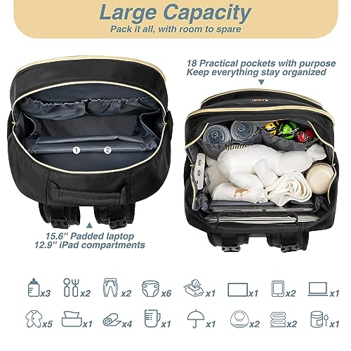 MOMUVO Diaper Bag Backpack, Quilted Baby Bag with Changing Pad and Stroller Straps and Pacifier Case, Large Travel Diaper Bags for Mom Dad,Black - color: Black Check