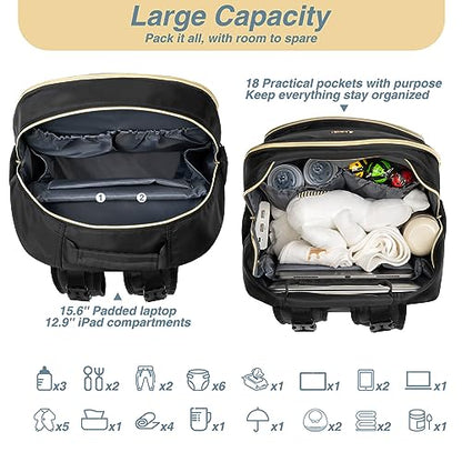 MOMUVO Diaper Bag Backpack, Quilted Baby Bag with Changing Pad and Stroller Straps and Pacifier Case, Large Travel Diaper Bags for Mom Dad,Black - color: Black Check