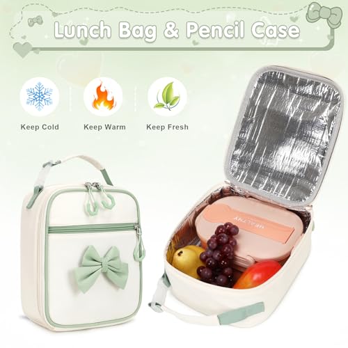 ACESAK Girls Backpack - 3PCS Backpack for Girls Cute School Backpacks for Girl Kindergarten Elementary Preschool Middle Kids School Bags with Lunch Box Pencil Case Set (Beige Green) - color: Beige Green