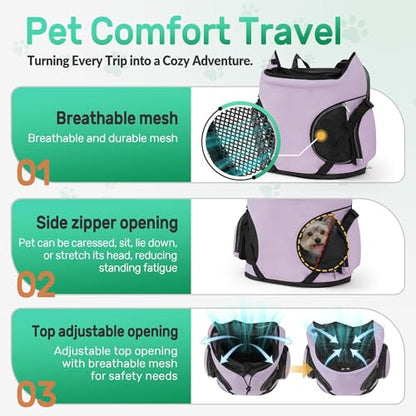 YUDODO Dog Front Backpack Carrier 7-15 lbs, Soft Breathable Pet Front Facing Carrier with Adjustable Straps, Multi-Pocket Design, for Small Dogs & Cats (with Detachable Sling Pouch - Purple) - color: Purple(Fits 7-15 lbs)