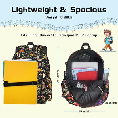 Butterflies Moths Flower Backpack School Bag Lightweight Bookbag Casual Daypack for Girls Boys Kids Women Men Travel Laptop 16 Inch - color: Moths