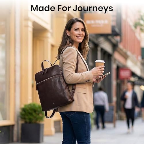 Genuine Leather Backpack for Women - 12.5 Inch with Adjustable Shoulder Strap - Stylish and Durable (Chestnut) - color: Chestnut