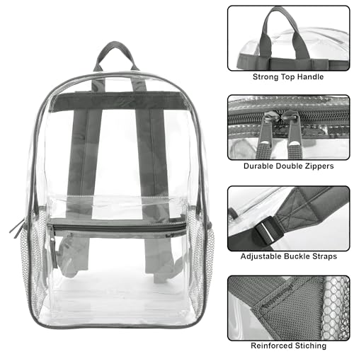 Trail maker Bulk Clear Backpacks Wholesale for School 24 Pack Clear Backpacks for Boys, Girls, School, Stadium, Travel (Grey Pack) - color: Grey Pack
