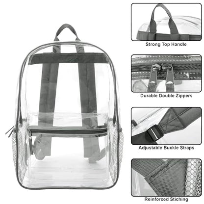 Trail maker Bulk Clear Backpacks Wholesale for School 24 Pack Clear Backpacks for Boys, Girls, School, Stadium, Travel (Grey Pack) - color: Grey Pack
