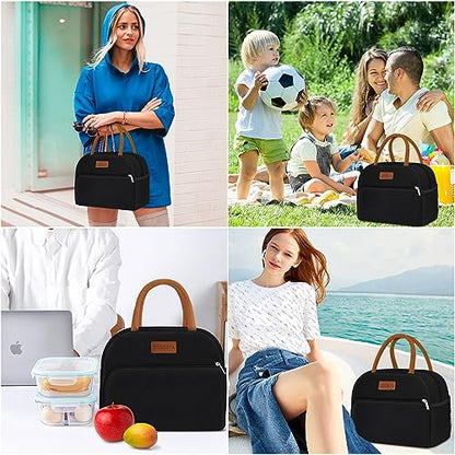 Coobiiya Lunch Box Lunch Bag for Women Men,Reusable Cute Lunch Pail bag,Leakproof,Insulated LunchBox Tote Compact 10L, Cooler Lunch Container for Work Travel Office (Black) - color: Black
